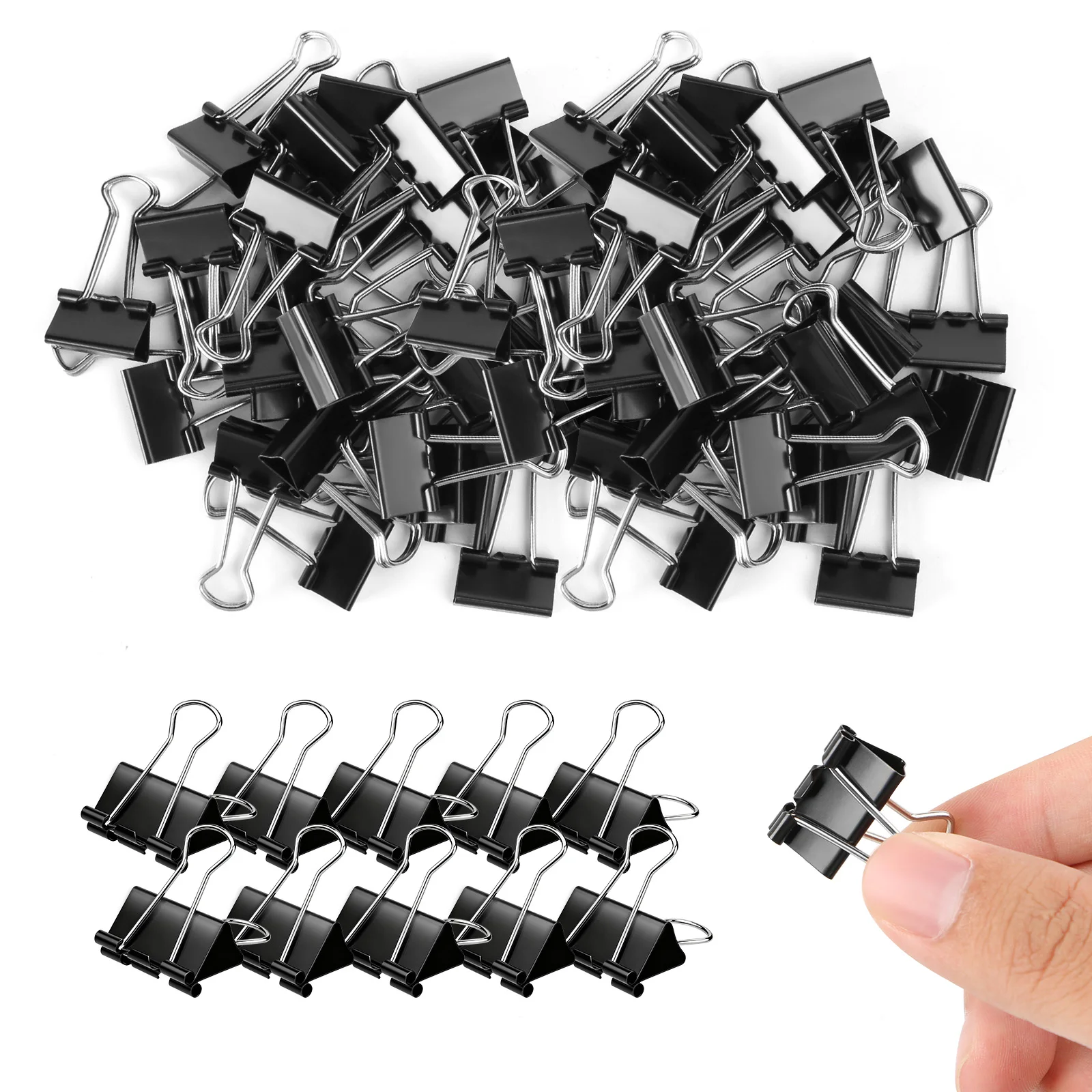 24Pcs Metal Black Binder Clips 19MM, Strong Spring Clamps for Office Organizing Stationery Supplies Binding Document Clips