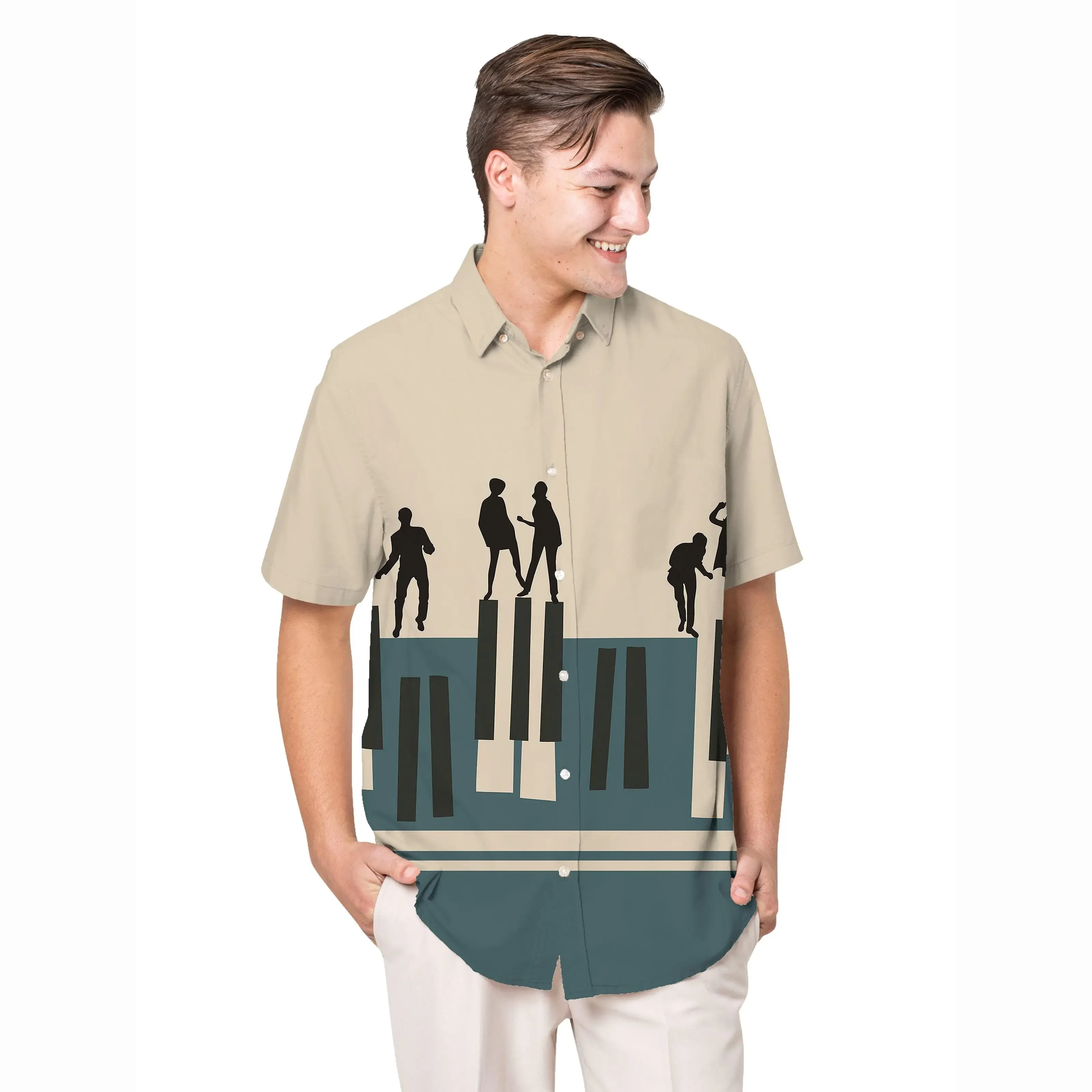 Jumeast People Dancing On Piano keys Pattern Hawaiian Shirt Music Graphic Aloha Shirts Tropical Casual Man Clothing Beach Top