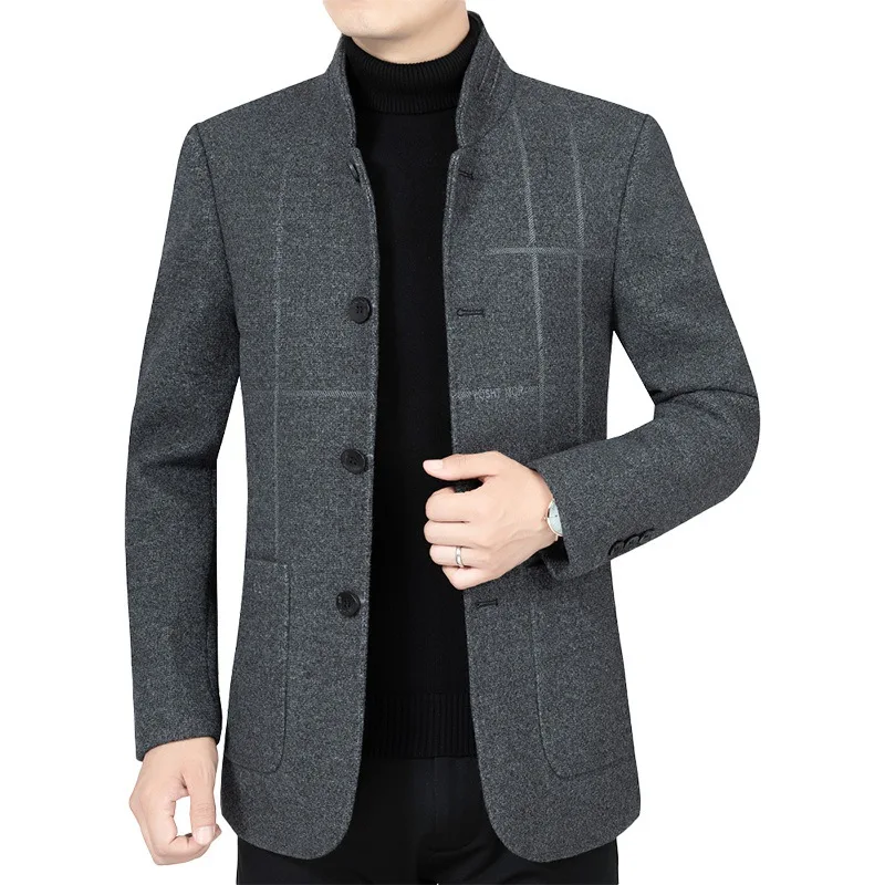 New Winter Men Fleece Woollen Blazers Jackets Cashmere Suits Coats Stand-up Collar Business Casual Trench Coats Jackets Size 4XL