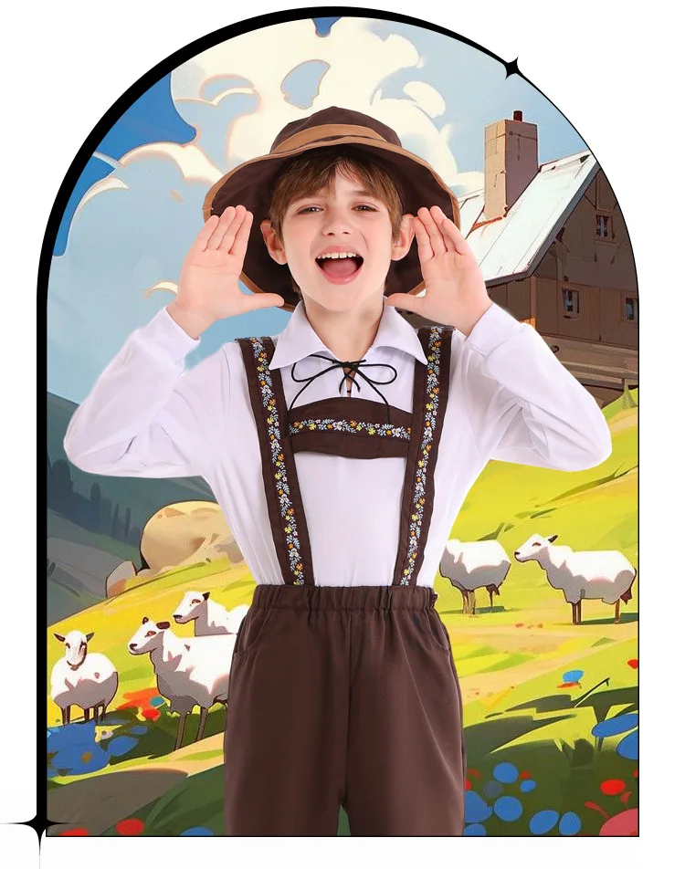 

Boys Traditional Alpine Clothing Brown Lederhosen Oktoberfest Costume Kids Beer Festival White Shirt Cosplay Party Outfits
