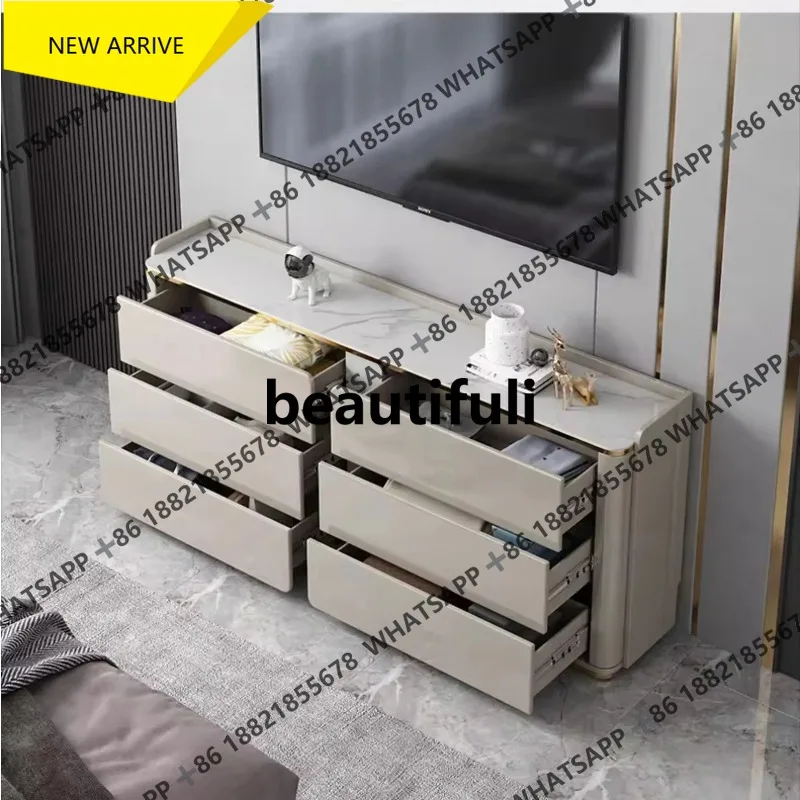 D178 Light luxury solid wood modern master bedroom high TV cabinet ultra-thin rock slab bucket cabinet