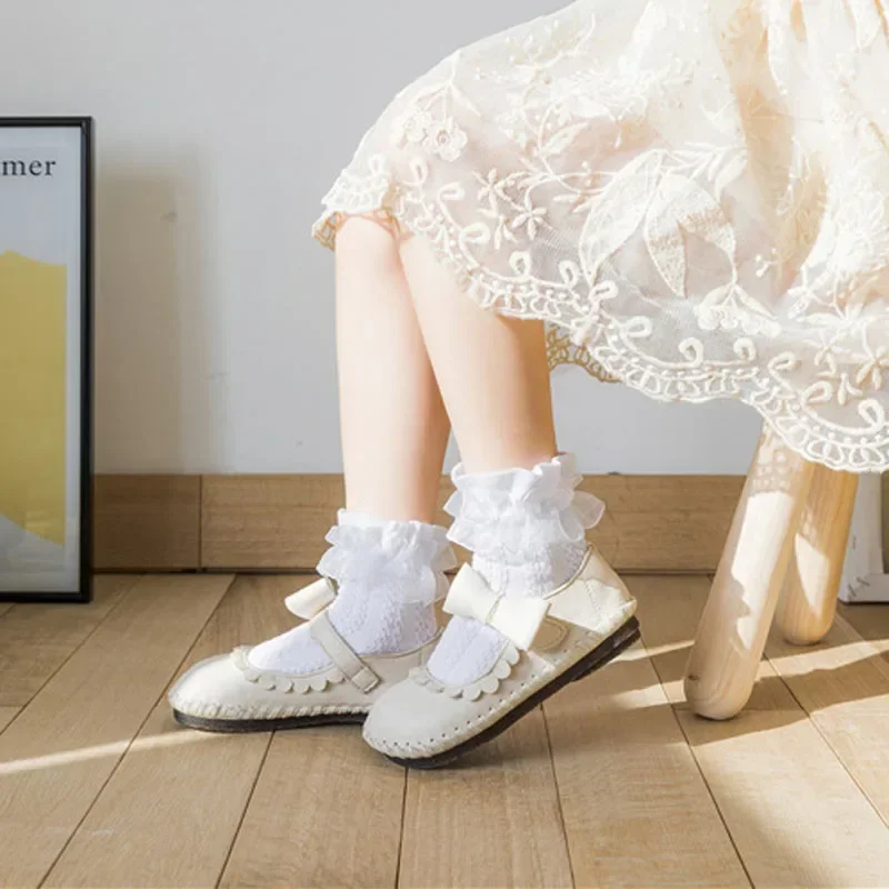 3/1 Pairs Kids Dance-Ready Socks with Frilly Trim Girls Lace Ruffle Socks Cotton Breathable Comfy Adorable Princess-Style