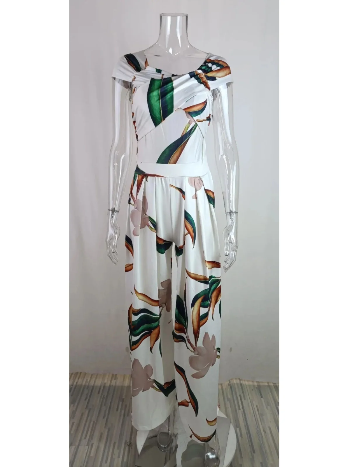 ハイウエスト ワイドレッグ ジャンプスーツ プリント ワンピース ストリートスタイル カジュアルパンツ ハイウエスト ロングレギンス ポリエステル繊維 ストレートカット