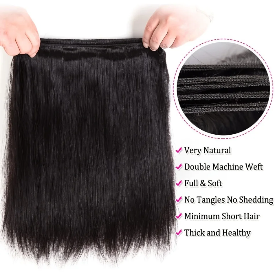 3C4A Straight Bundles Human Hair Natural Black Bundle Versatile Styling For Women 10-30 Inch Unprocessed 16A Grade Brazilian Virgin Hair Bundles