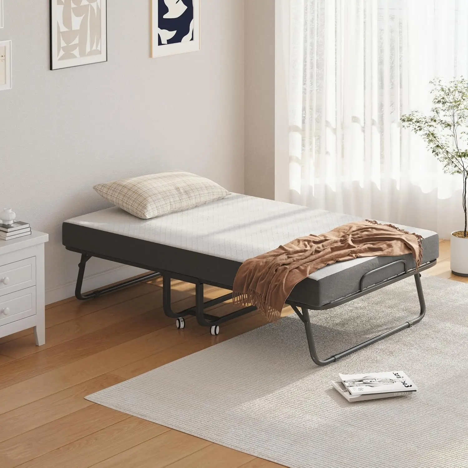 Twin Size Folding Bed with 5-Inch Memory Foam Mattress and Storage Cover, 75