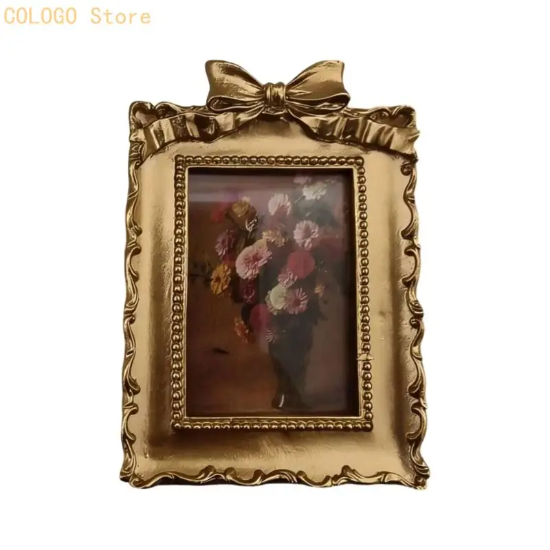 Elegant Bowknot Picture Frame Gold Ornate Photo Frame for Tabletop and Wall Mount Home Decors Photo Gallery Wall Art D0LD