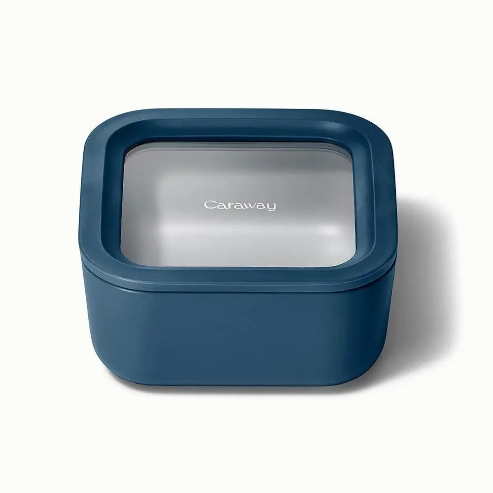 

Caraway Home Small Ceramic Coated Glass Food Storage Container Navy