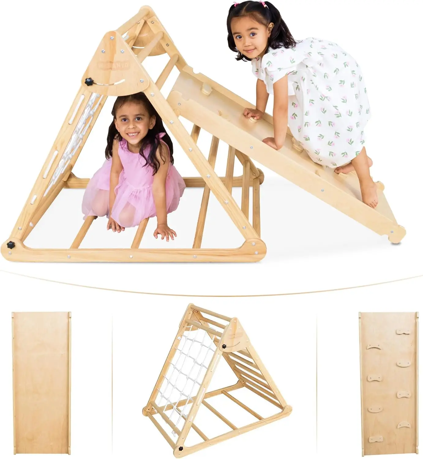 

Foldable Climbing Toys Toddlers 4 in 1 - Pikler Triangle Climber Ramp Arch - Wooden Toddler Set 3 in 1 - Montessori Set - Pickle