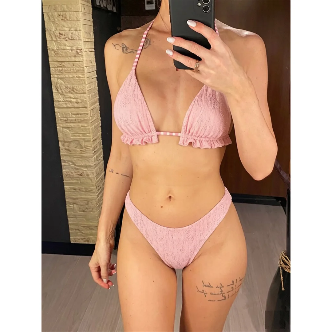 S - XL, beidseitig verwendbarer Neckholder-Bikini, Damen-Badeanzug, zweiteiliges Bikini-Set, Badebekleidung, Badeanzug, Schwimmbekleidung V8361 – Detail 3