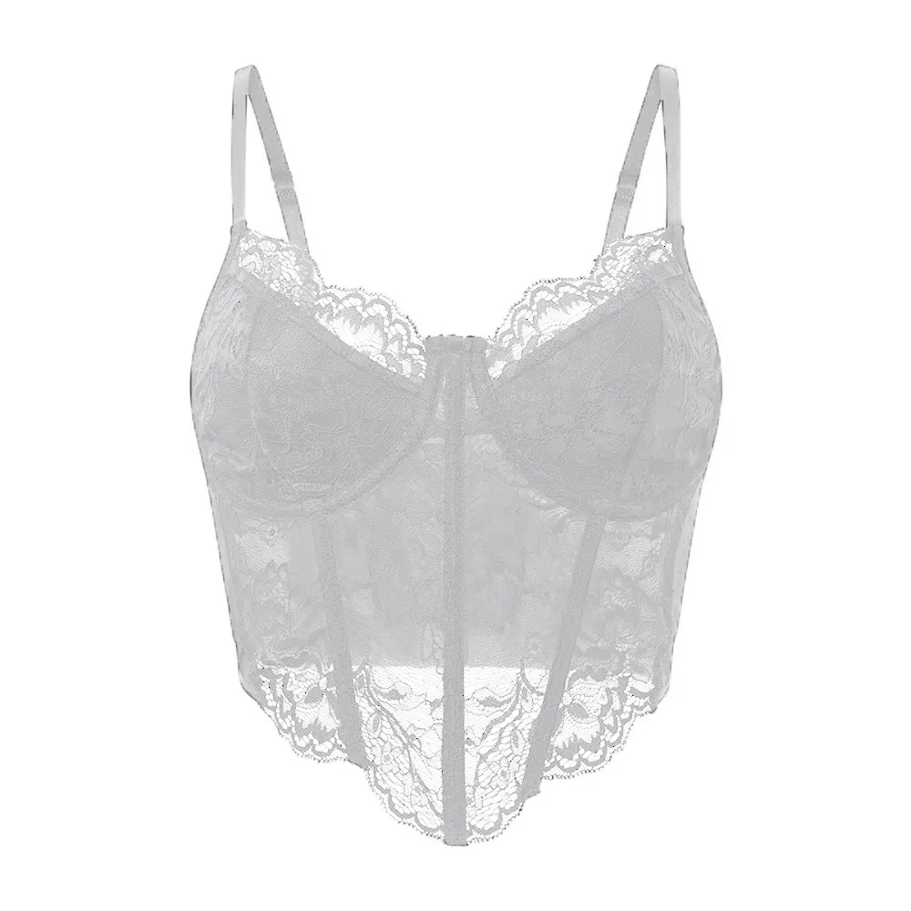 

Elegant Hollow Lace Camisole Slim Fit Sleeveless Lace Corset Tanks Streetwear Crop Tops Spring Summer