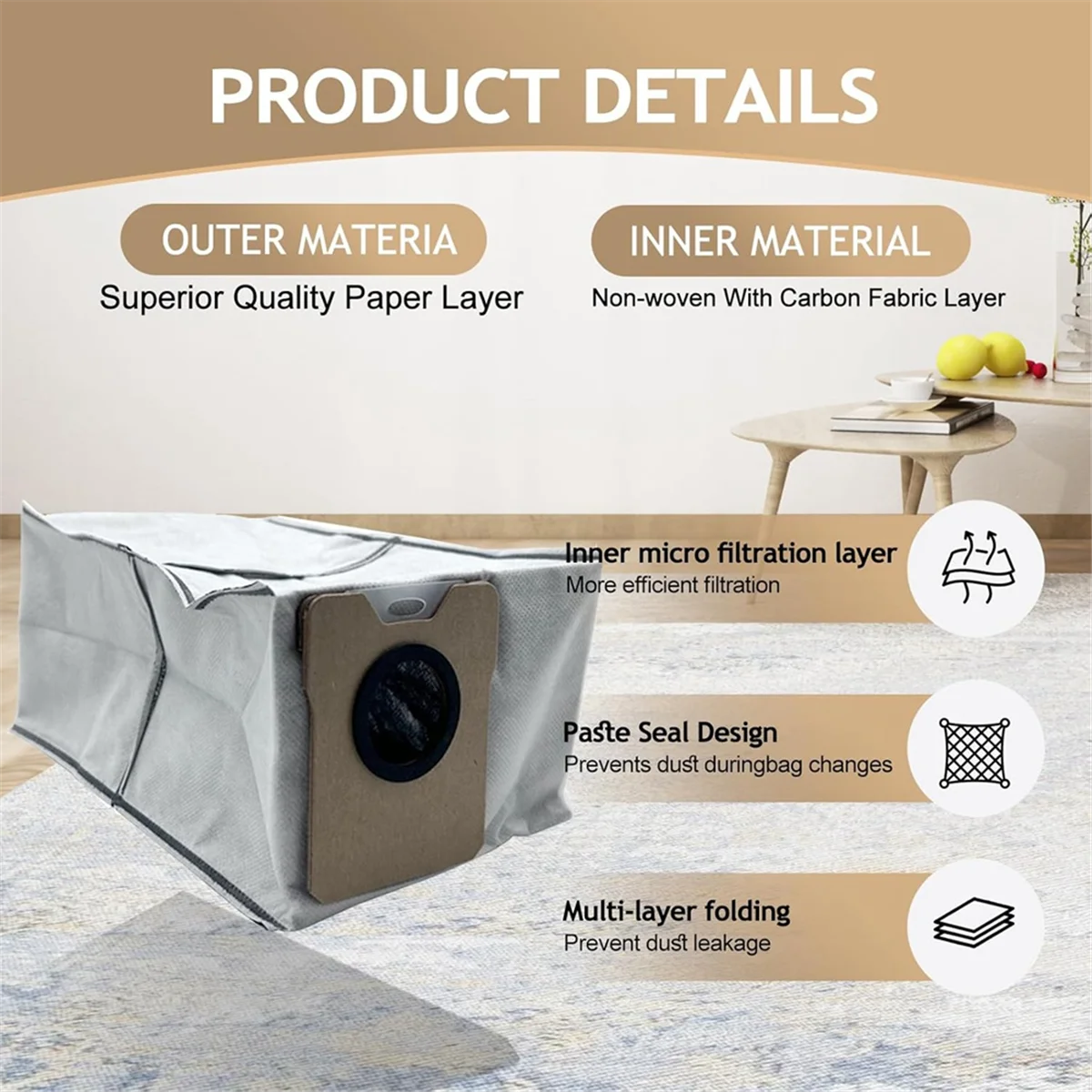FZFZ 10PCS 먼지 봉투 C20 옴니 로봇 진공 청소기 부품 3L 대용량 먼지 봉투 교체 일회용 가방