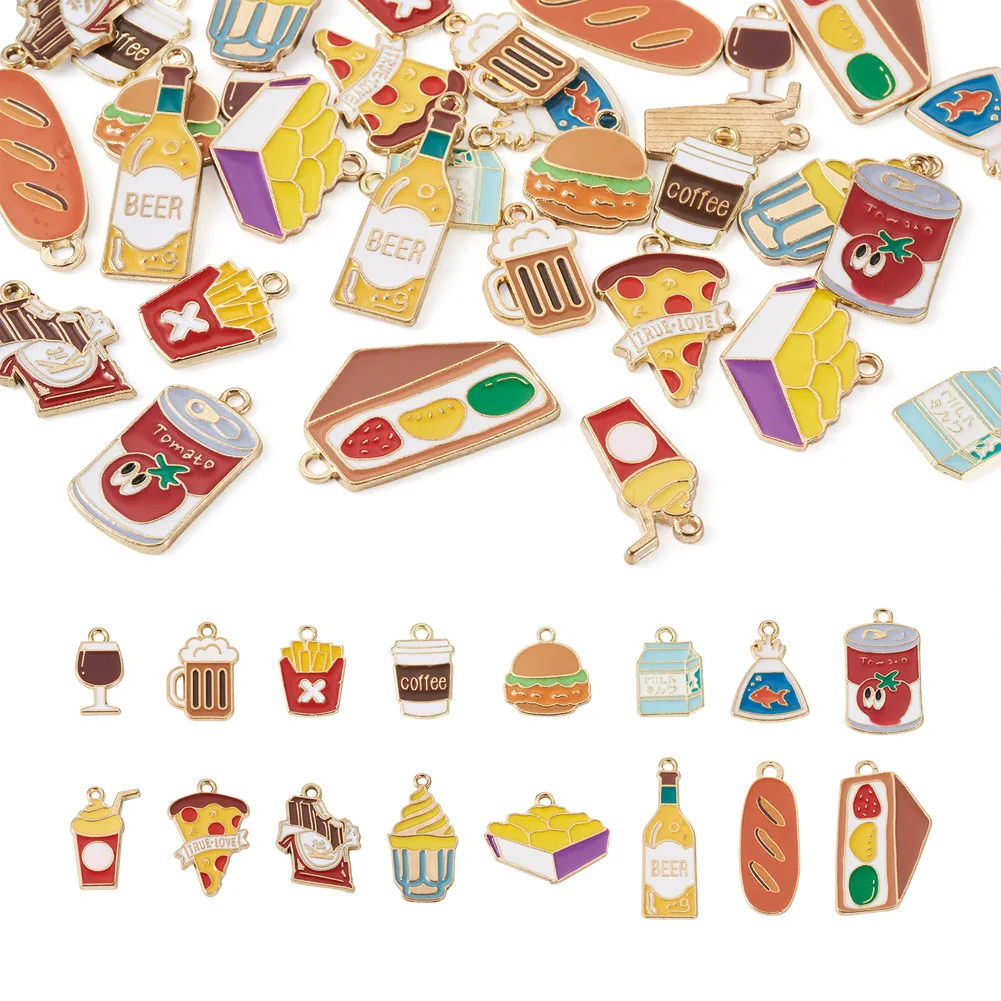 32Pcs Light Gold Color Cute Enamel Hamburger Sandwich Chocolate Charms Alloy Pendants for DIY Jewelry Making Necklace Bracelet