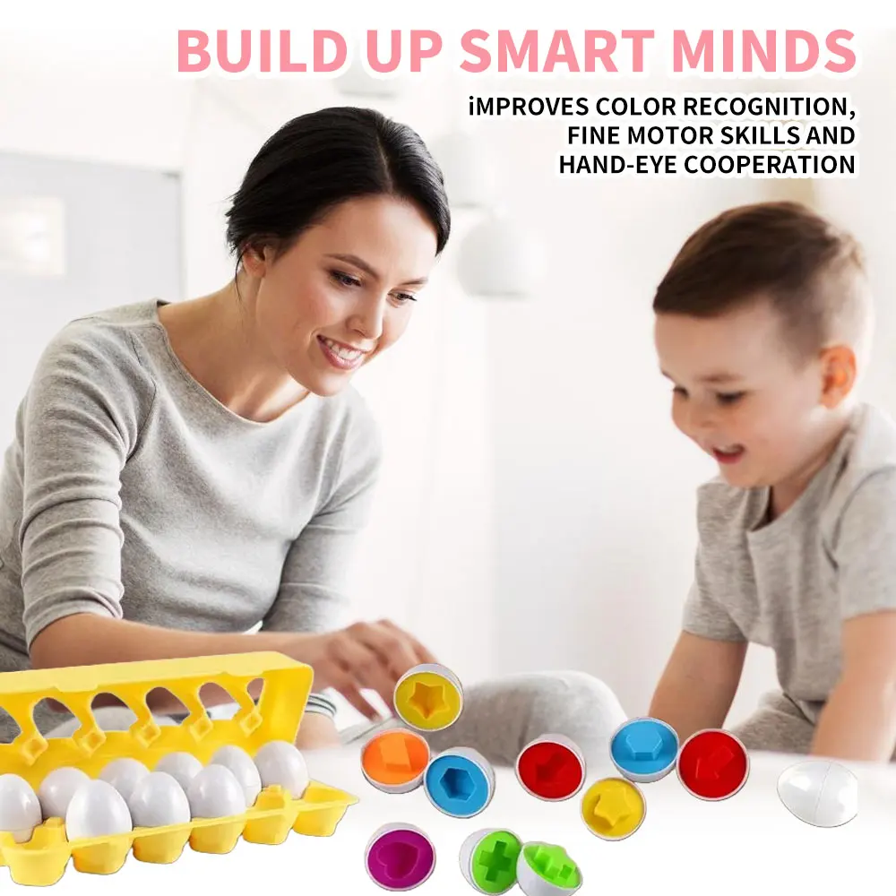 Brinquedos de combinação de formas, caixas de ovos simuladas, educação infantil, iluminação cognitiva, resolução de quebra-cabeças, ovos inteligentes, foco