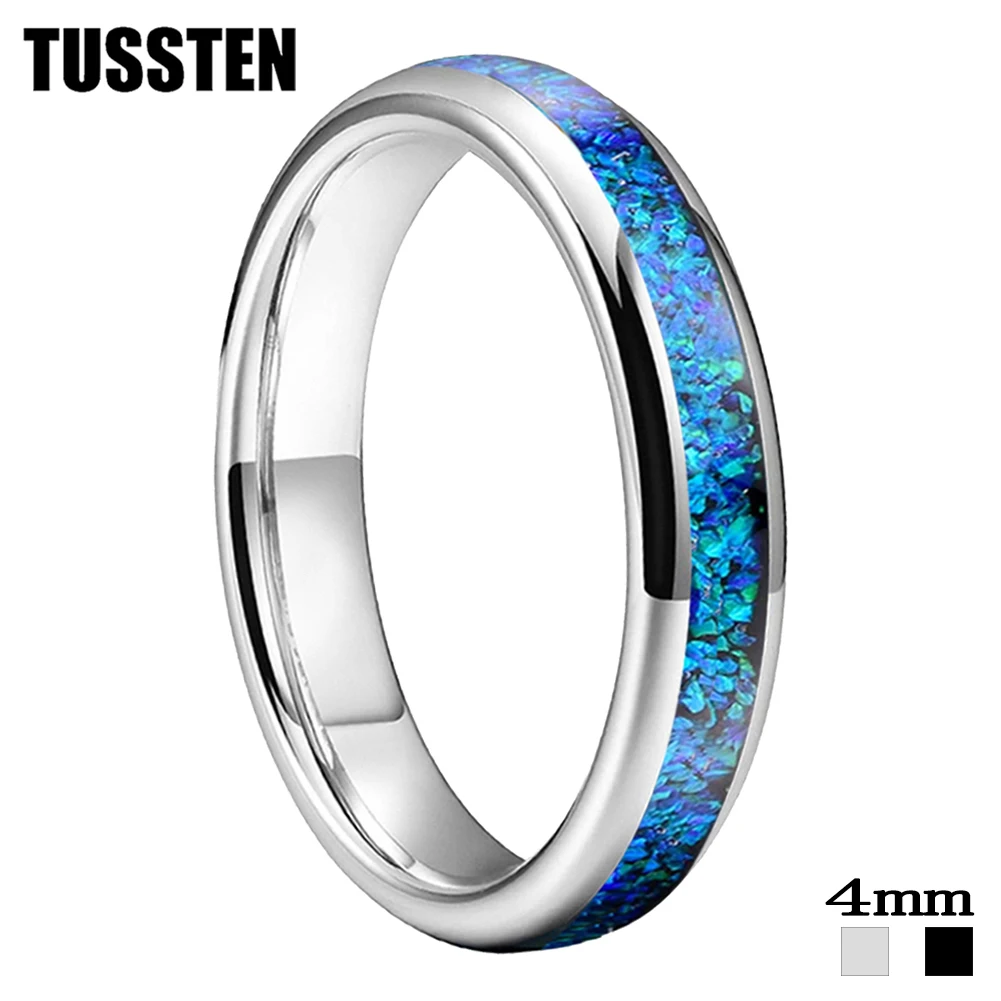 

Dropshipping TUSSTEN 4MM Beautiful Women Ring Men Tungsten Wedding Band With Green/Blue Opal Inlay Comfort Fit