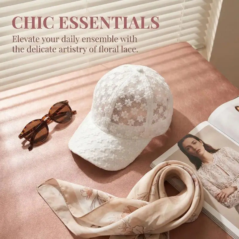 Lace Flower Baseball Cap for Women Adjustable Hollow Thin Summer Hat Breathable Sun Protection for Outdoor Sports Travel