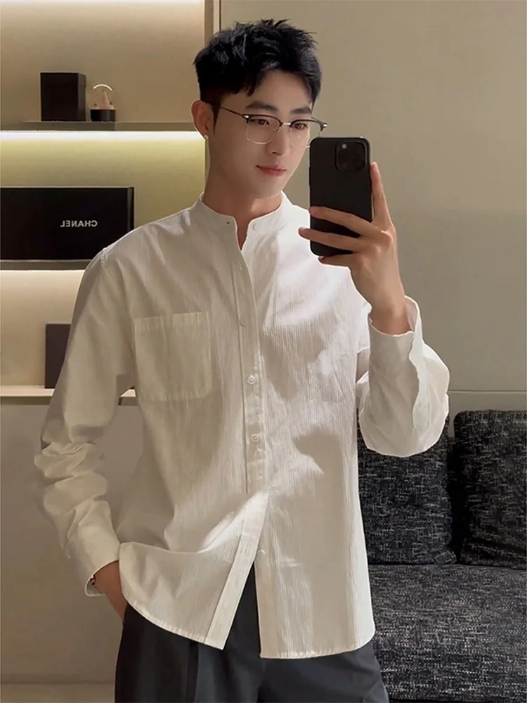 

American Sle Long Sve round Ne irt Men's Inner Wear Briti Preppy Workwear Cotton Polyester Blend Spring Faion