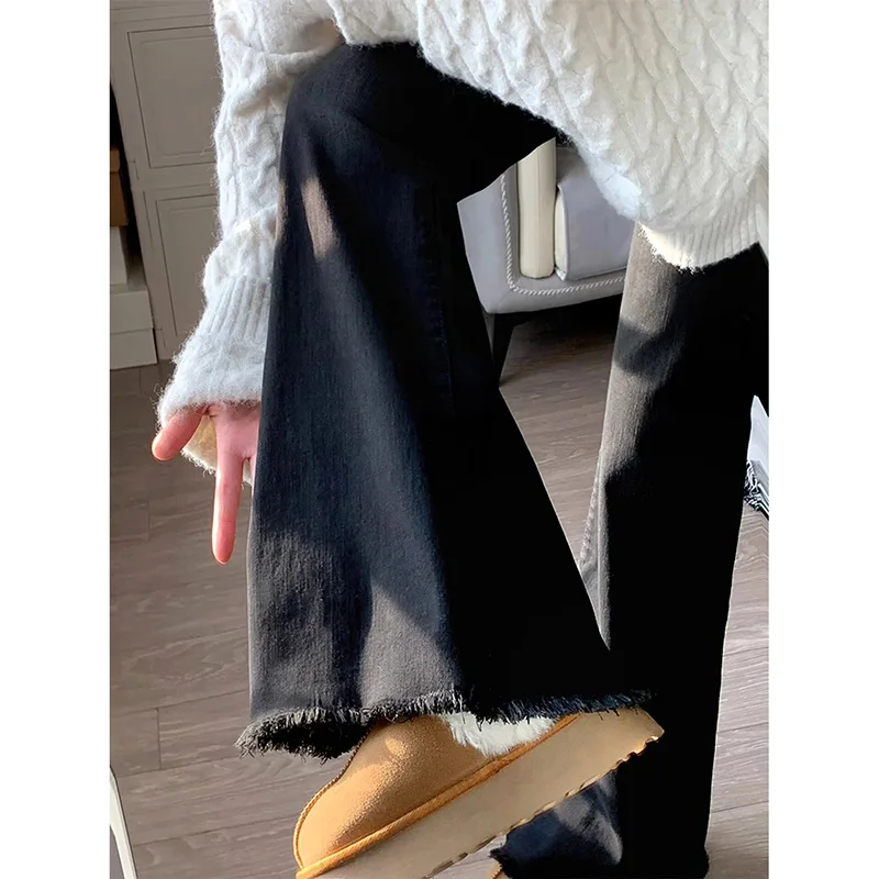 

Женские джинсы с высокой талией, облегающие, черные, из денима, весна 2026, новые, маленькие размеры, с высокой талией, расклешенные, эластичные, длинные брюки