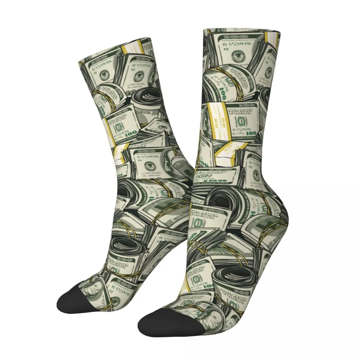 Funny Crazy Sock for Men Dollar Bills Hip Hop Vintage Money Pattern Seamless Pattern Printed Boys Crew Sock Novelty Gift