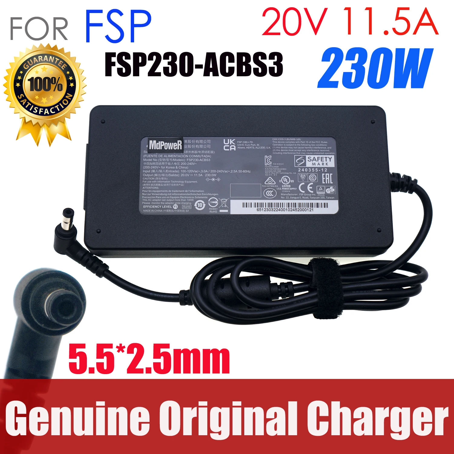 Genuine FSP AC Adapter ​FSP230-ACBS3 20V 11.5A 230W Charger For Intel NUC9I3 NUC8I7 BAREBONE MINI ITX PC TONGFANG QC7 GAMING