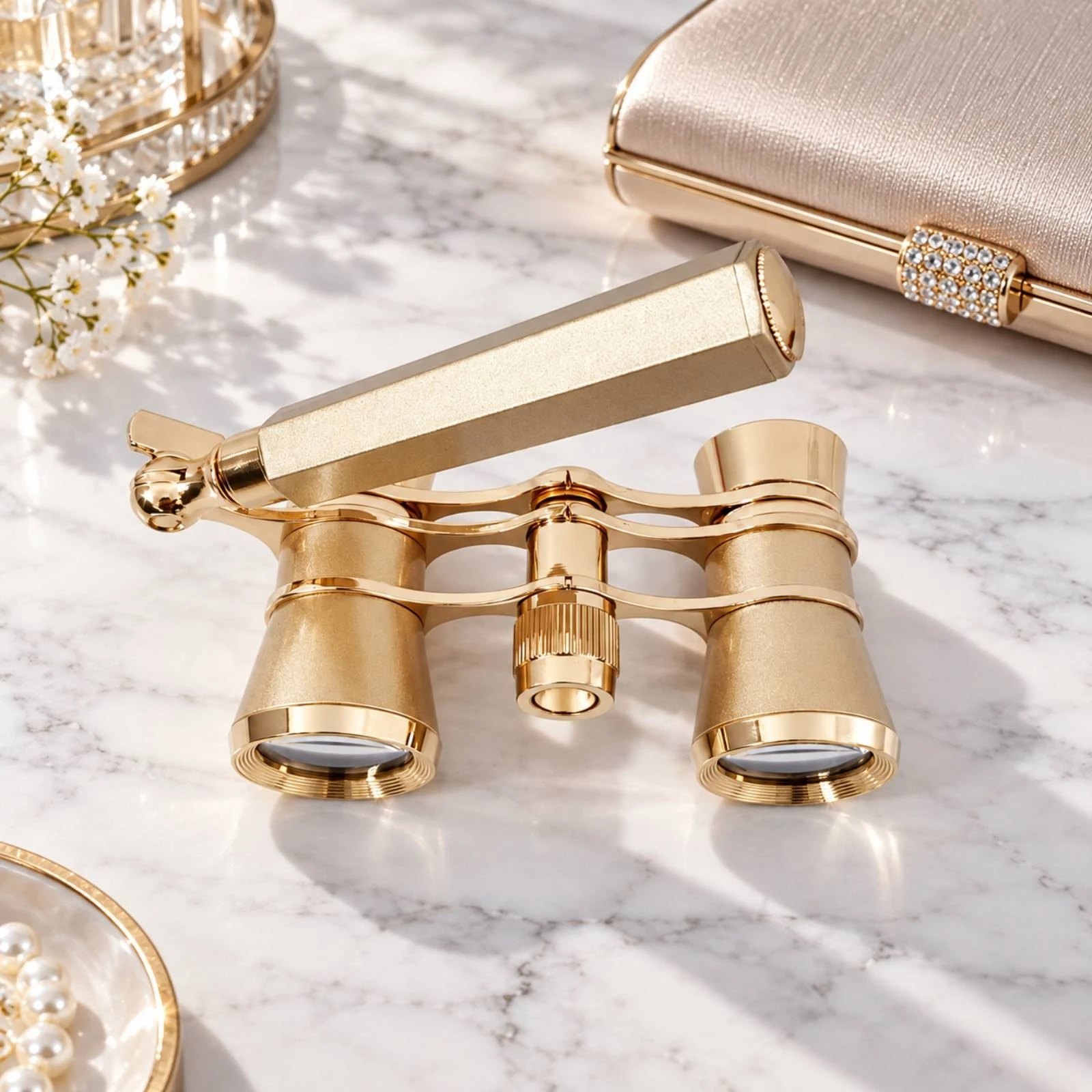 3x25 Binocular Opera Glass Elegant Opera Glass with Decorative Handle Compact Theater Binocular Gold-Plated for Concerts