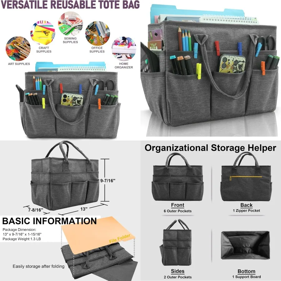 Art Organizer Craft Storage Tote Bag with Pockets and Handles Made from Durable Oxford Fabric Ideal for Teachers Officers Artis