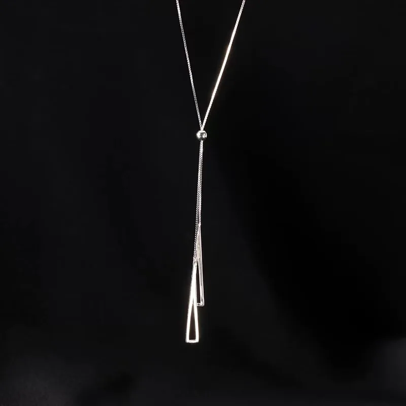 Silver Color Hollow Triangle Pendant Tassel Necklaces for Women Fashion Jewelry Trendy Minimalist Party Accessories