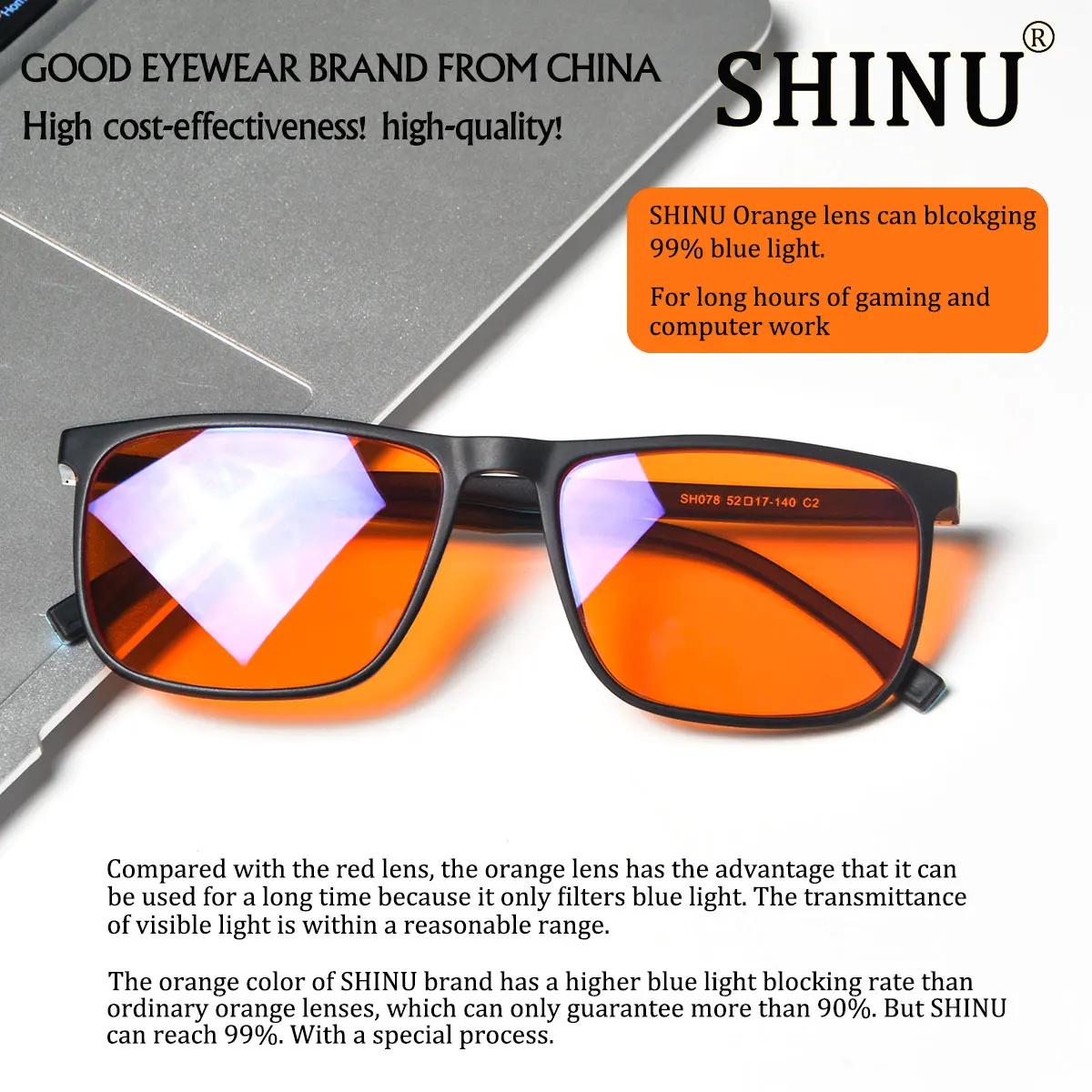 SHINU Good Sleep Blaulicht-blockierende Brille für Herren, rote Gläser, Anti-Grünlicht, beseitigt die Belastung der Augen, kann individuell angepasst werden – Detail 13