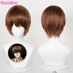 Światło Yagami peruka do Cosplay peruki Anime 30cm krótka brązowa peruki Yagami odporne na ciepło syntetyczne peruki na przyjęcie do włosów + czapka z peruką