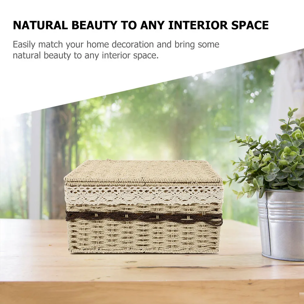 

Hyacinth Storage Basket Large Woven Rectangular Lid Home Office Decor Organizer Box for Makeup Brush Holder