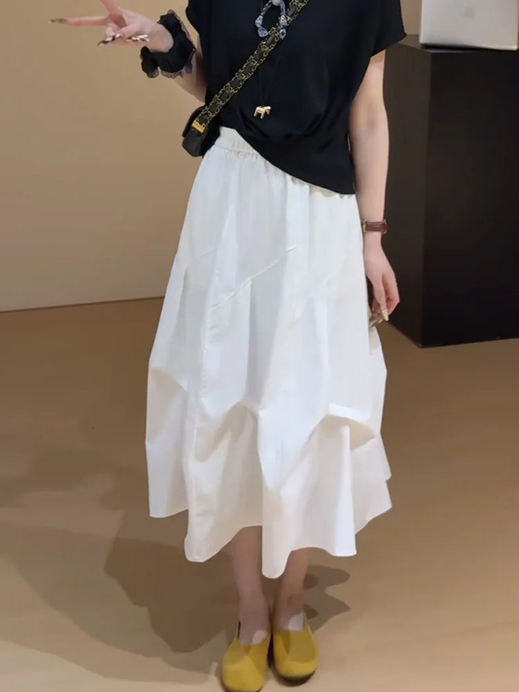 

Korean Style Mid-Length Asymmetrical A-Line Skirt Women's Spring 2026 Elastic Waist Slimming Versatile Skirt Commute Style