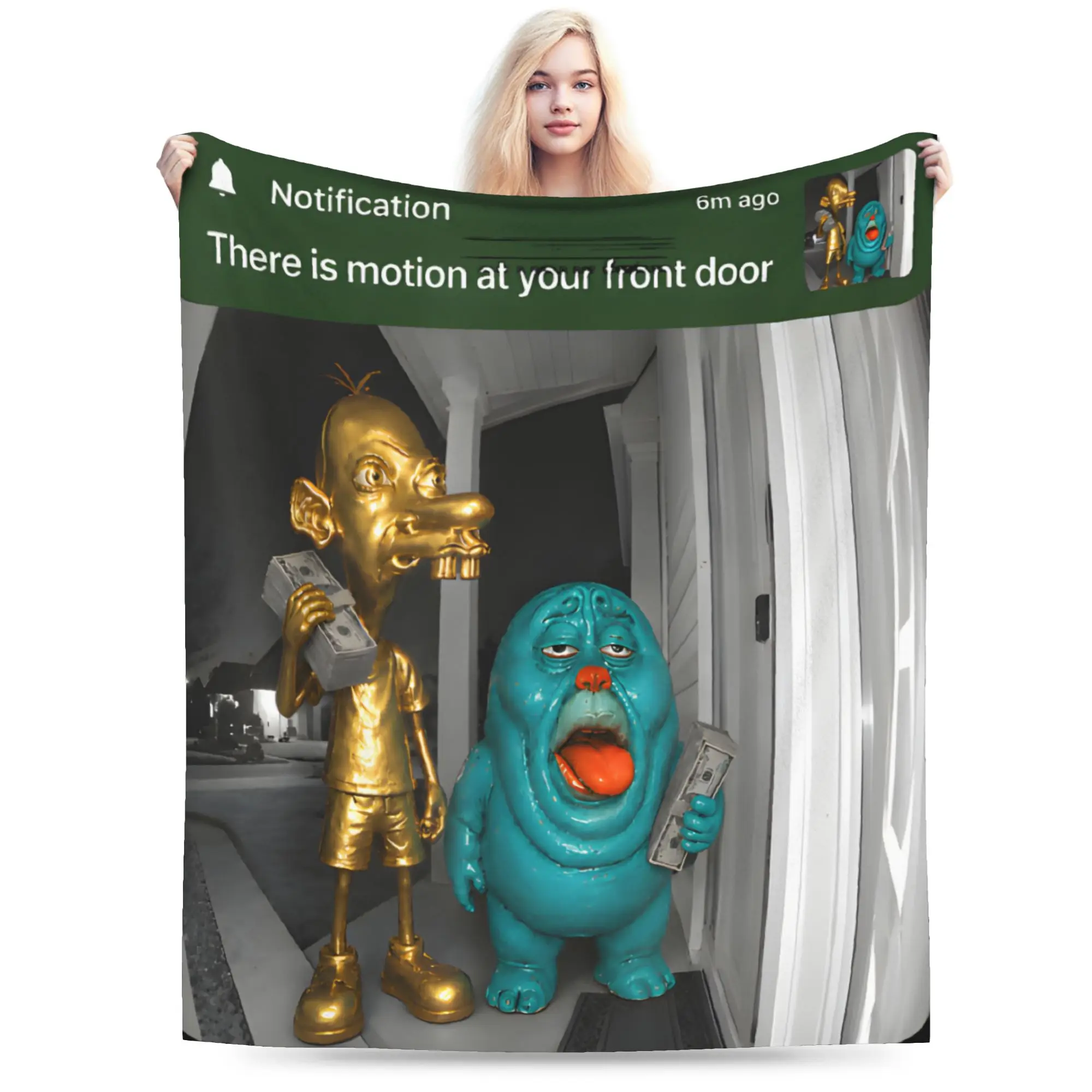 There is Motion at Your Front Door Tung Tung Tung sahur Meme Blankets Winter Warm Throw Blanket Adults Bedroom Flannel Bedspread