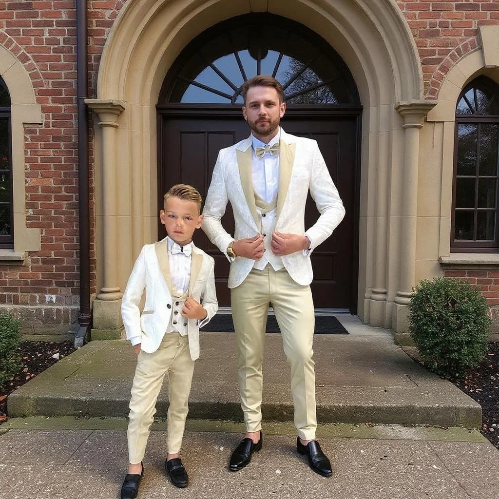Father and Son Suits for Wedding Prom Groom Tuxedo Floral Men Slim Fit Kids Suit 3 Pcs Jacket Pants Vest Family Matching Outfits