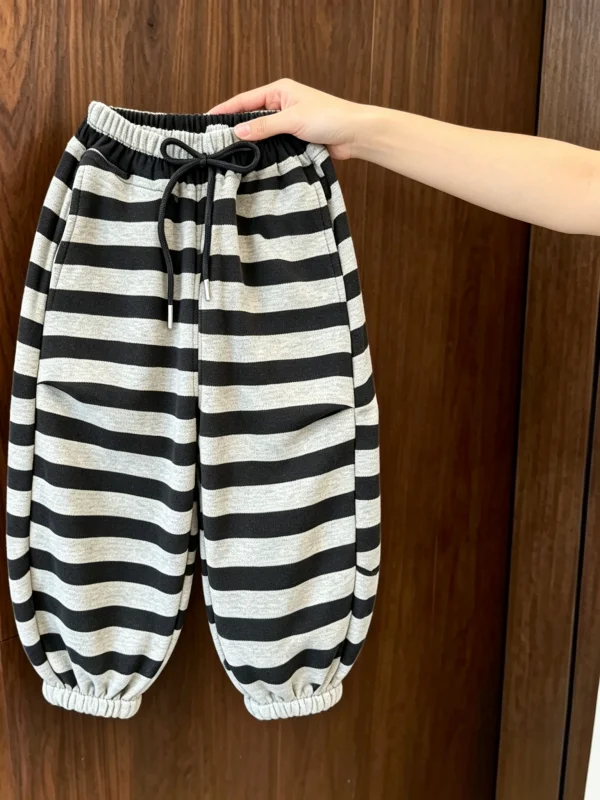 Unisex High Waist Striped Trousers Children's Casual Long Pants Commute Fashionable Trendy Cuffed Sweatpants Korean Style