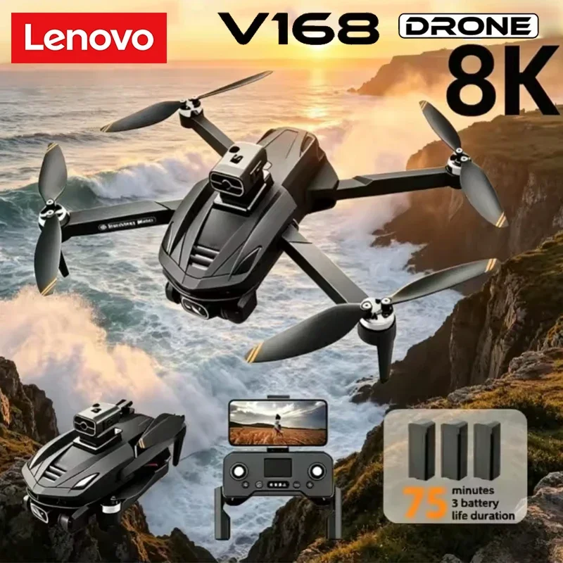 

Lenovo V168 Drone Professional 8K Camera Aerial FPV Brushless Avoiding Obstacle with Large Screen Remote Control Folding Drones