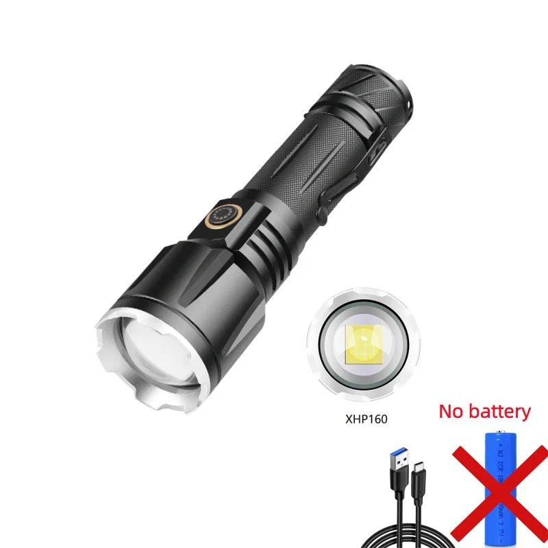JIASHUAIXIN XHP160 Tactische zaklamp met hoge intensiteit TYPE-C Opladen Aluminium Zoom Zaklamp met hoge intensiteit