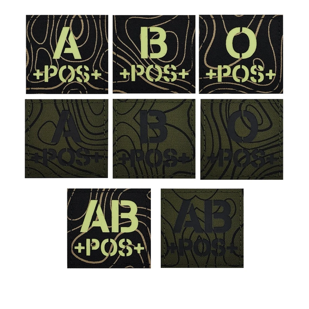 Glow in The Dark Blood Type Patch A/B/AB/O POS Embroidered Patch Hook and Loop for Backpack Clothing Bags Accessory Decoration