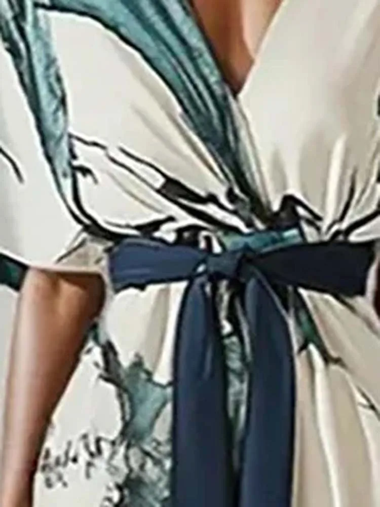 

Модное богемное платье с цветочным принтом и поясом, женское сексуальное длинное вечернее платье с v-образным вырезом, элегантное весеннее свободное платье макси с половиной рукава