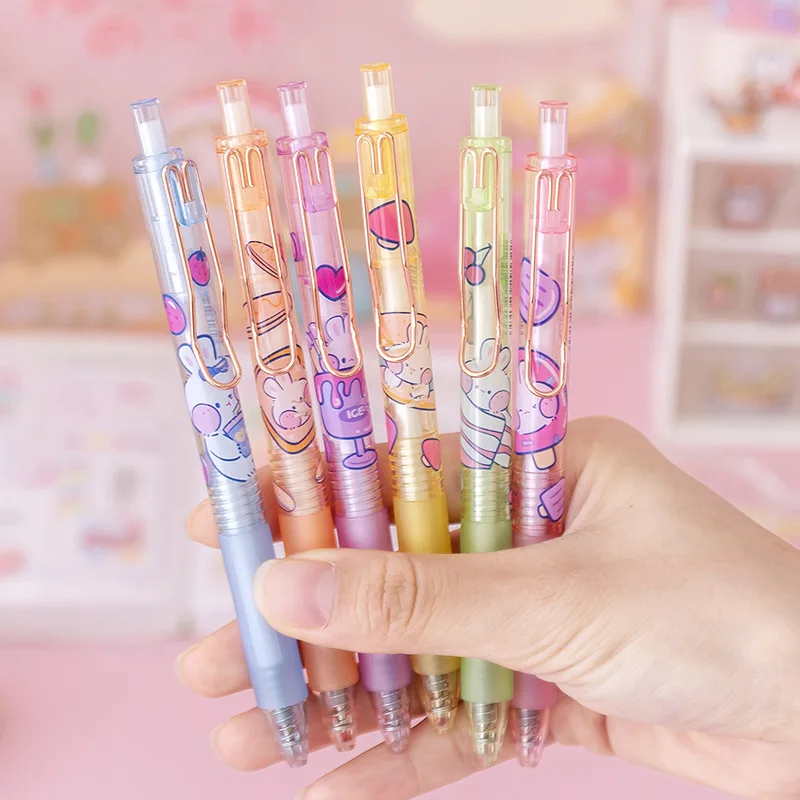 Stylo gel de presse lapin mignon, encre noire, stylos rétractables Kawaii, fournitures scolaires, écriture de bureau, cadeau de papeterie, 0.5mm, 10 pièces par lot