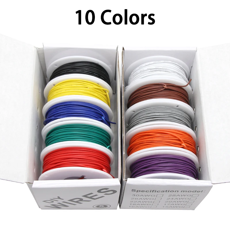 (5 Colors Mix Kit)UL1007 Wire PVC Insulation Tinned Copper Cable Stranded Electrical Line 30/28/26/24/22/20/18/16 AWG PCB Wire