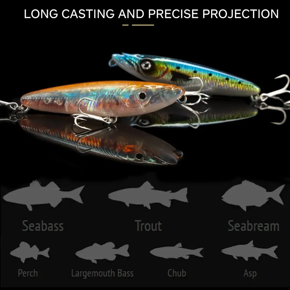 Mini VMC Treble Hook Bass Fishing Lure Walk The Dog Pesca Pencil Lure Leurre 70MM 6.5G/140MM 31G Minnow Swimbait Outdoor Sports