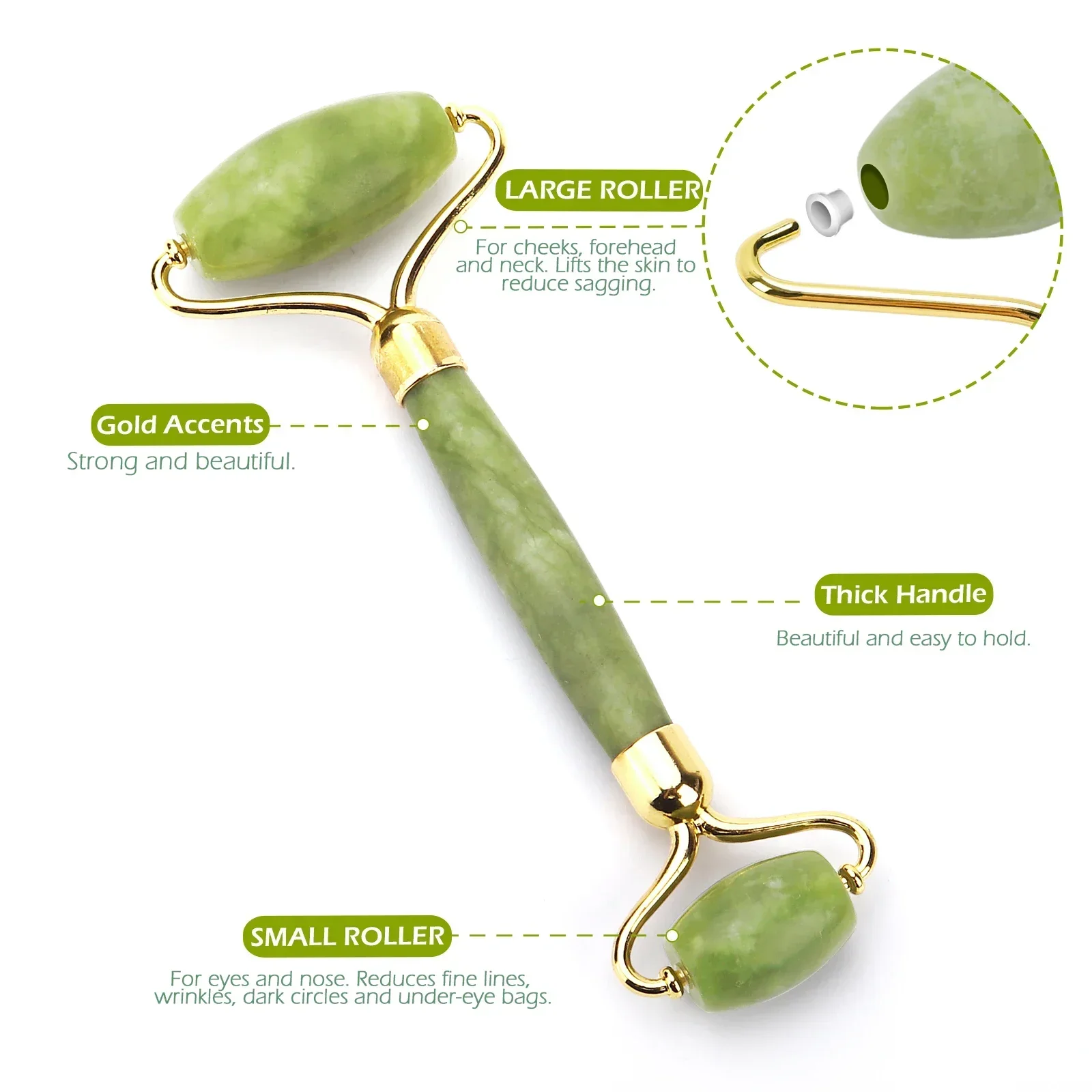 Natural Facial Massager Face Roller Gua Sha Scraper Đôi đầu Lăn Đá Ngọc Bích Chăm sóc da Thạch anh hồng Massage cho khuôn mặt Cơ thể làm đẹp sức khỏe nâng cơ mặt Dụng cụ