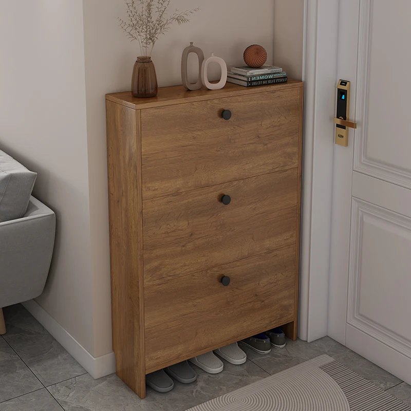 Shoe cabinet Solid wood ultra-thin tipping bucket 15cm household door Large capacity e****mical space saving Nordic simple
