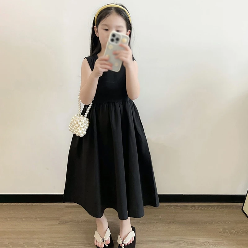 Summer Baby Girls Dress Solid Color Sleveeless Fluffy Dress Children Princess Dresses Short Sleeve Kids Girls Clothes 3-8 Years