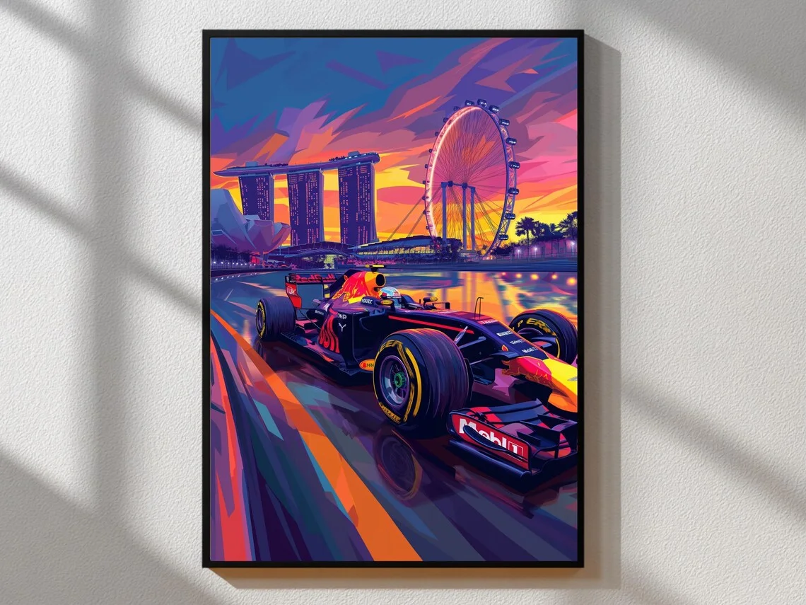 poster-do-grande-premio-de-singapura--impressao-de-arte-de-parede-da-corrida-noturna-de-f1--ilustracao-de-carro-de-formula-1--decoracao-de-esportes-motorizados-marina-bay--retro
