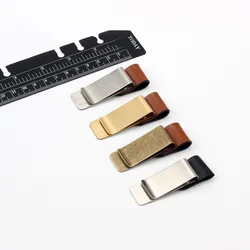 Handmade Leather Brass Stainless Steel Pen Holder Clip Journal Notebook Paper Folder Writing Office Supplies