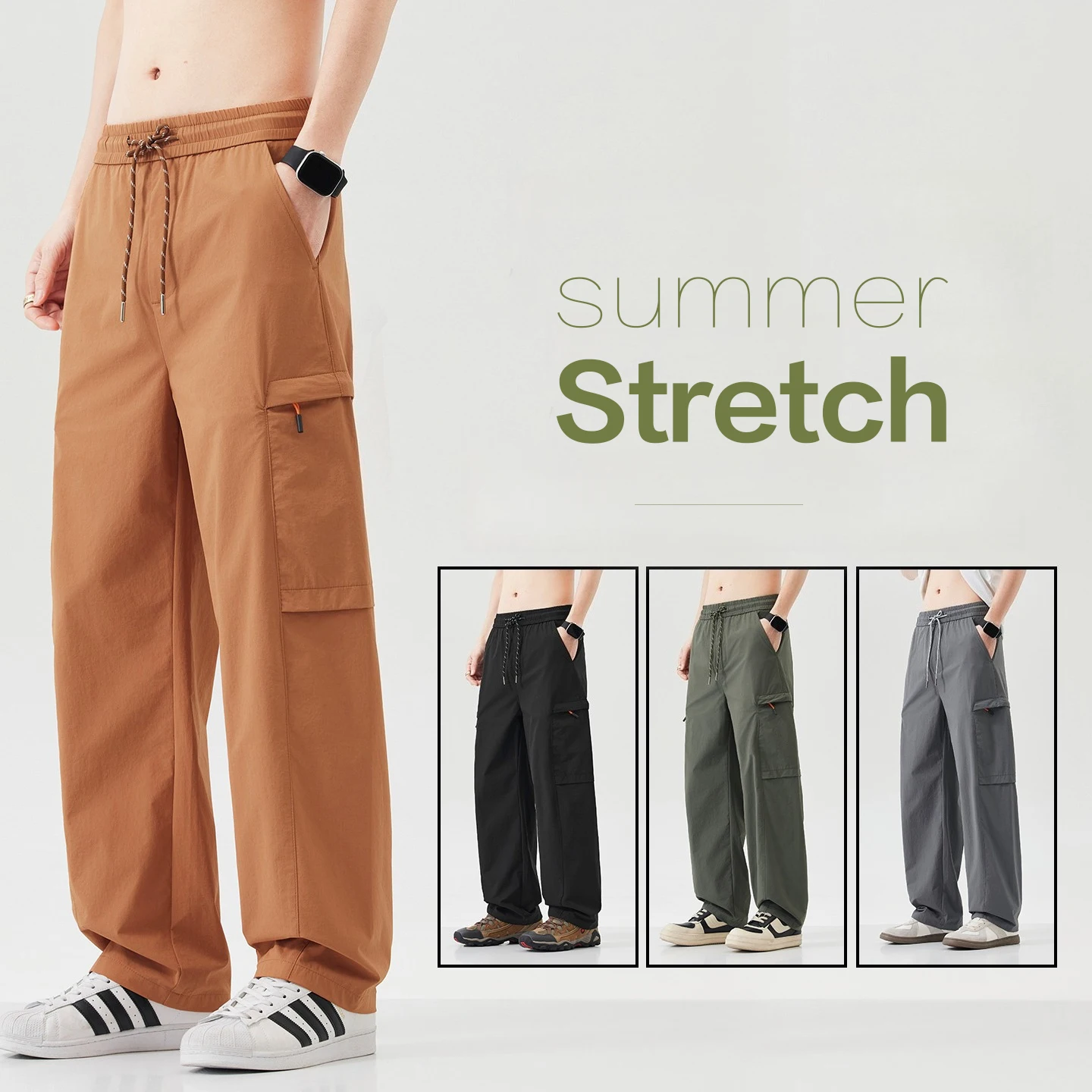 

Мужские повседневные брюки карго 2026: модные летние тонкие свободные прямые брюки с множеством карманов для активного отдыха, походов, рыбалки, уличной моды