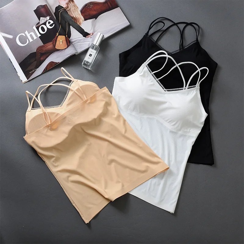 Ice Silk Tank Top Wireless Padded Lingerie Push Up Seamless Padded Vest Crop Top Tee Camisole Feminino Sleep Cami Soutien Gorge