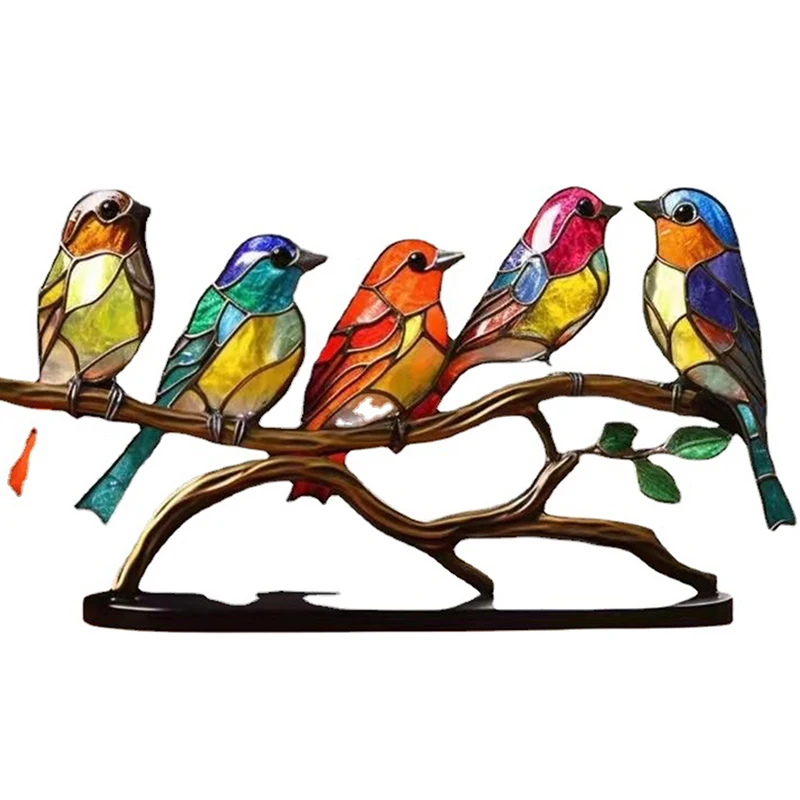 Pájaros acrílicos teñidos en rama, adornos de escritorio, estilo Multicolor de doble cara, estatua artesanal de pájaros, adornos de escritorio