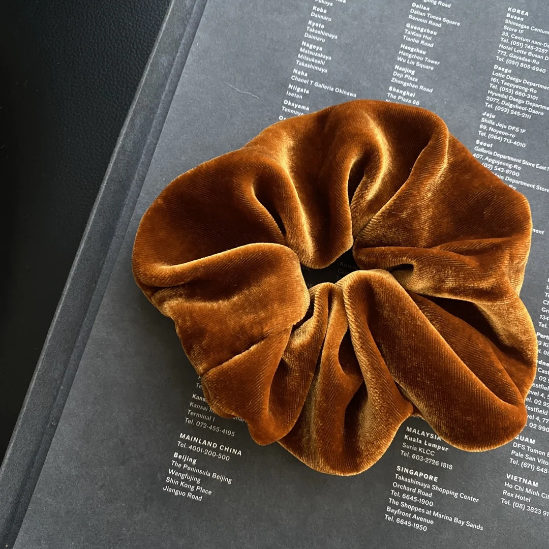 2024F/W Maillard caramel color 100%Silk velvet Hair loop headwear