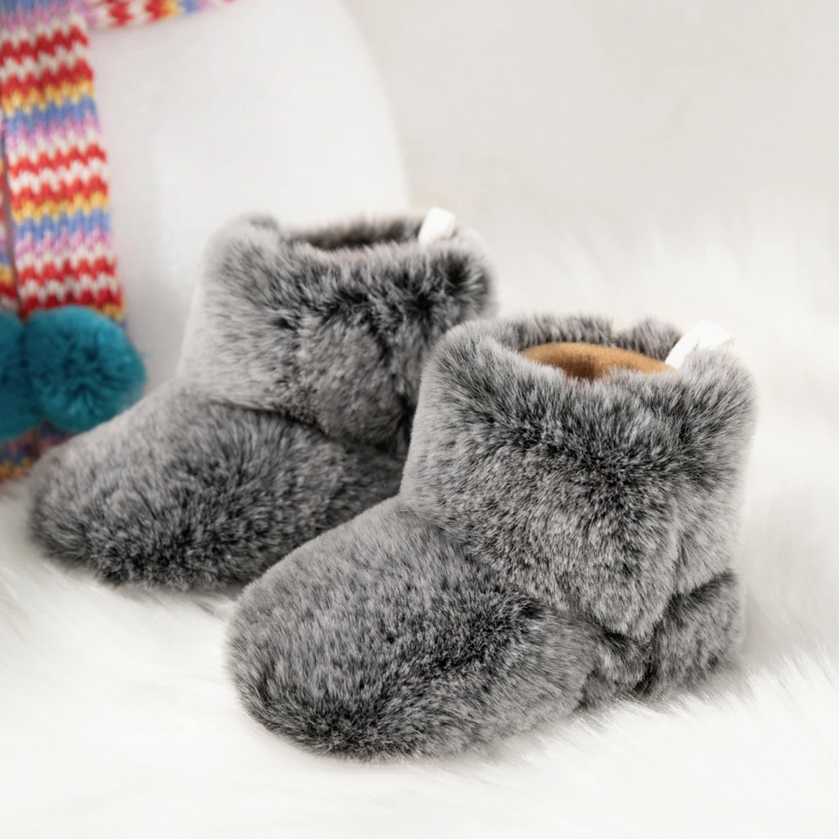 

KIDSUN Baby Booties Newborn Infant Boy Girl Non-Slip Soft Sole Crib Shoes Toddler Plush Fluff Winter Warm Prewalker Boots